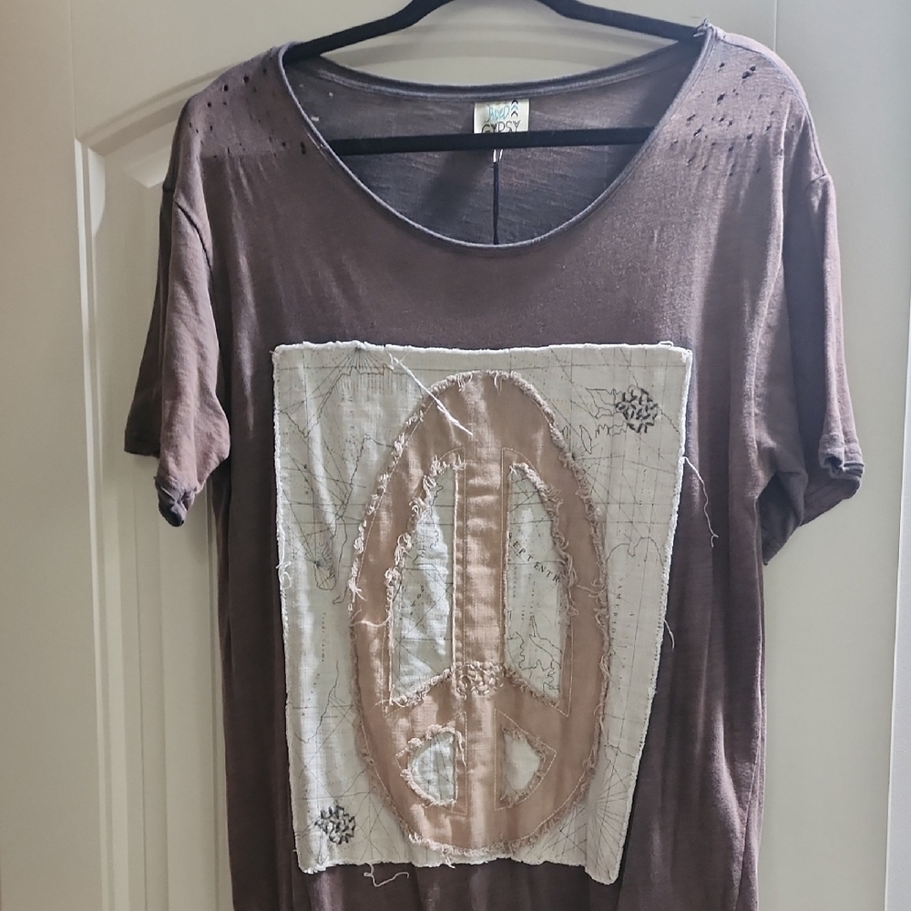 Brown Maxi Dress with Peace Sign Patch - Picture 3 of 9